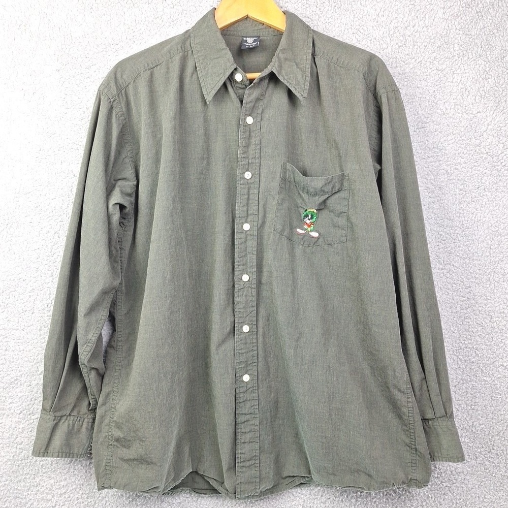 Marvin the Martian Button Up Shirt Mens Large Green Warner‎ Bros Studio